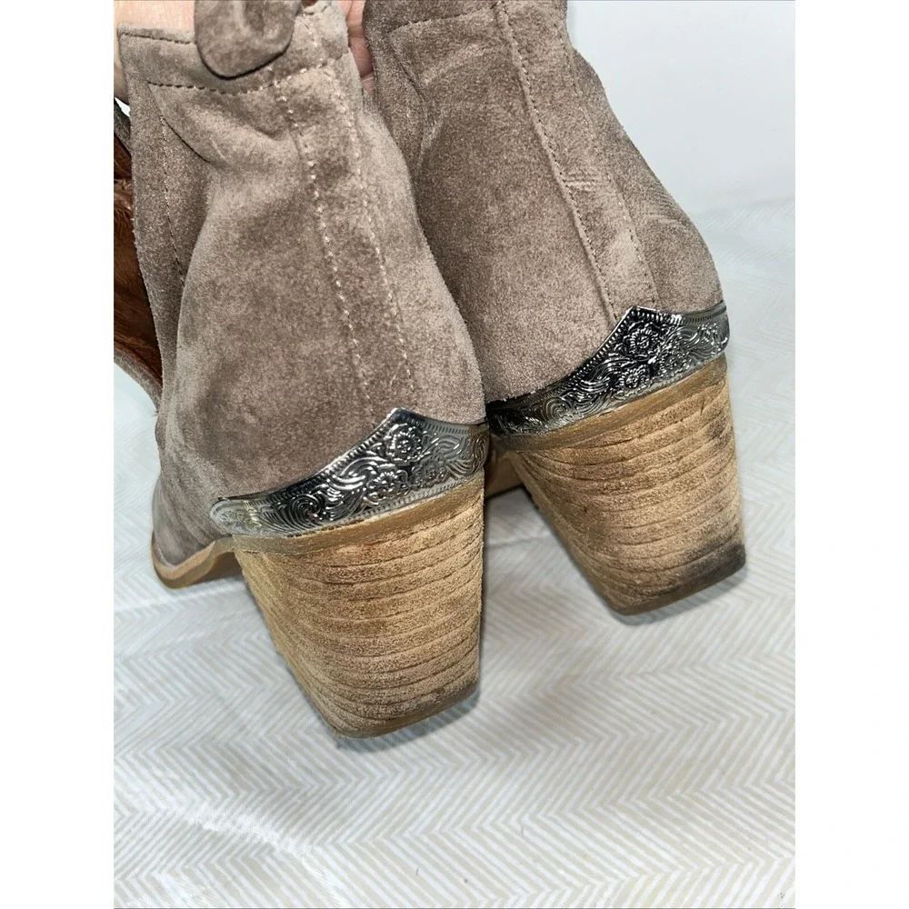 Jeffrey Campbell Women Cromwell Taupe Suede Leather Western Cut Out Bootie Sz 10